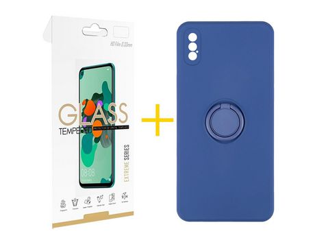 Pack 1 Película 2.5D + Funda SKYHE por Apple iPhone XS Max Gel O-Ring Azul