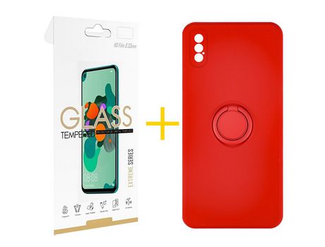Pack 1 Película 2.5D + Funda SKYHE por Apple iPhone XS Max Gel O-Ring Rojo