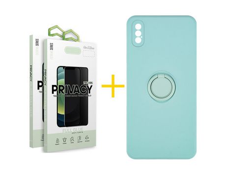 Pack 2 Películas Antiespía + Funda SKYHE por Apple iPhone XS Max Gel O-Ring Verde-Auga