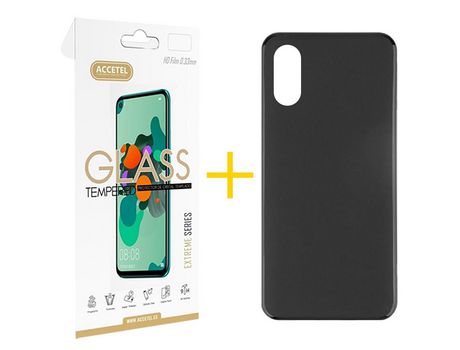 Pack 1 X Protector de Vidrio Templado 2.5D + Funda ACCETEL para iPhone XS Max Silicona Liso Negro