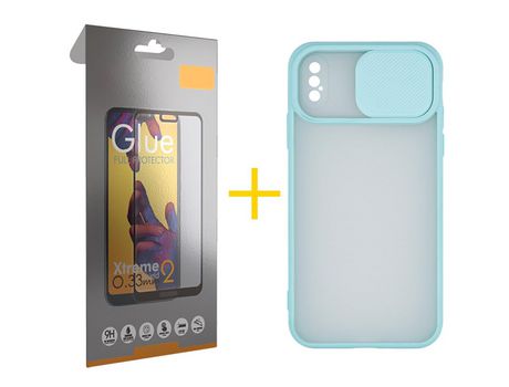Pack 1 Película Full + Funda SKYHE por Apple iPhone XS Max Gel Protteción Cámara Verde-Mar