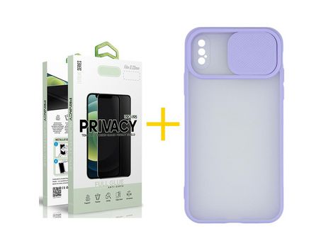 Pack 1 Película Antiespía + Funda SKYHE por Apple iPhone XS Max Gel Protteción Cámara Violeta