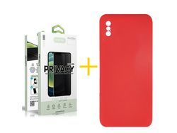 Pack 1 X Protector de Vidrio Templado Anti espía + Funda ACCETEL para iPhone XS Max Silicona Líquida Rojo