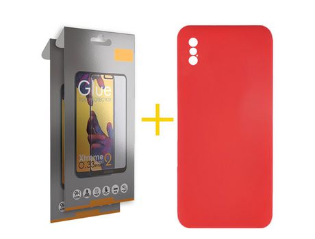 Pack 2 Películas Full + Funda SKYHE por Apple iPhone XS Max Silicona Líquida Rojo