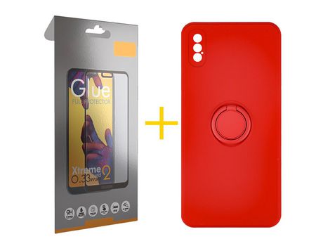 Pack 1 Película Full + Funda SKYHE por Apple iPhone XS Max Gel O-Ring Rojo