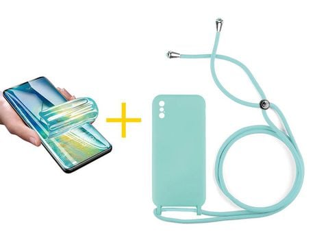 Pack 1 Película + Funda SKYHE por Apple iPhone XS Max Gel con Cordón Agua Verde