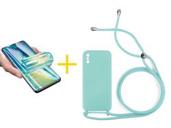 Pack 1 Película + Funda SKYHE por Apple iPhone XS Max Gel con Cordón Agua Verde