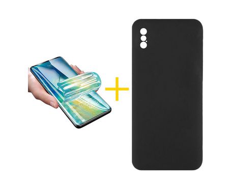 Pack 1 Película + Funda SKYHE por Apple iPhone XR Silicona Líquida Negro