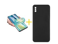 Pack 1 Película + Funda SKYHE por Apple iPhone XS Max Silicona Líquida Negro
