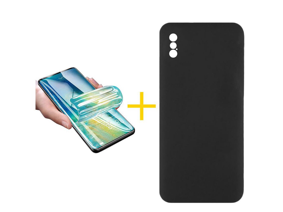 Pack 1 Película + Funda SKYHE por Apple iPhone XS Max Silicona Líquida Negro