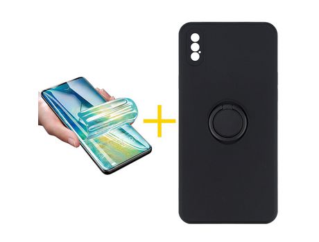 Pack 1 X Protector de Vidrio Templado Hidrogel + Funda ACCETEL para iPhone X / XS Gel O-Ring Negro