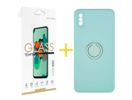 Pack 1 Película 2.5D + Funda SKYHE por Apple iPhone XS Max Gel O-Ring Verde-Auga