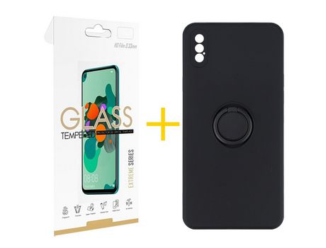 Pack 1 Película 2.5D + Funda SKYHE por Apple iPhone XS Max Gel O-Ring Negro