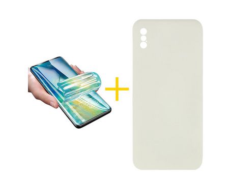 Pack 1 X Protector de Vidrio Templado Hidrogel + Funda ACCETEL para iPhone XS Max Silicona Líquida Arena