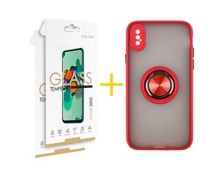 Pack 2 Películas 2.5D + Funda SKYHE por Apple iPhone XS Max Gel Bumper con Anillo Incolor Clear