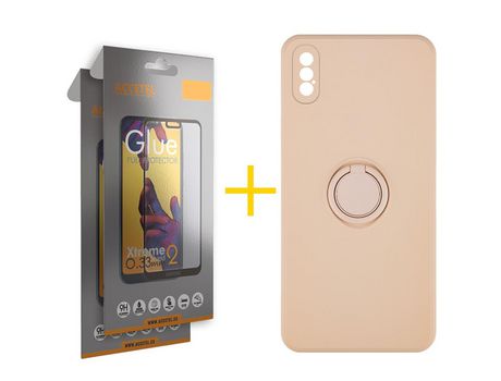 Pack 2 X Protector de Vidrio Templado Full + Funda ACCETEL para iPhone XS Max Gel O-Ring Rosa Pastel