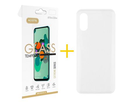 Pack 1 X Protector de Vidrio Templado 2.5D + Funda ACCETEL para iPhone XS Max Silicona Liso Transparente Clear