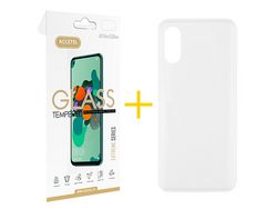 Pack 1 X Protector de Vidrio Templado 2.5D + Funda ACCETEL para iPhone XR Silicona Liso Transparente Clear