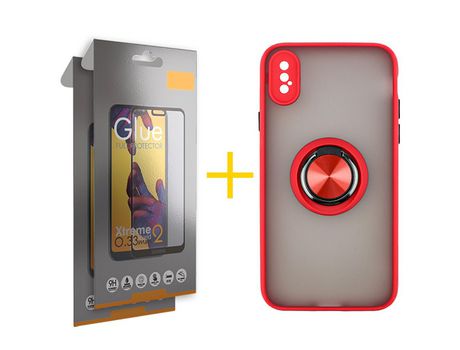 Pack 2 Películas Full + Funda SKYHE por Apple iPhone XS Max Gel Bumper con Anillo Incolor Clear