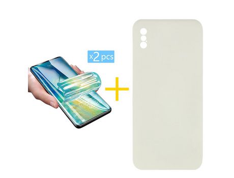 Pack 2 X Protector de Vidrio Templado Hidrogel + Funda ACCETEL para iPhone XS Max Silicona Líquida Arena