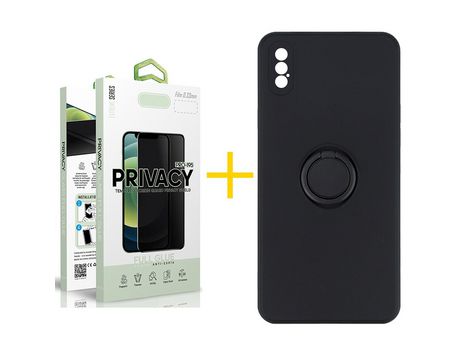 Pack 1 Película Antiespía + Funda SKYHE por Apple iPhone XS Max Gel O-Ring Negro
