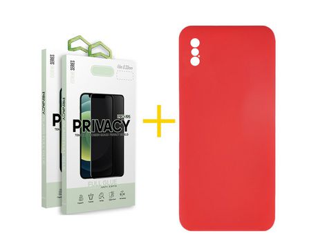 Pack 2 Películas Antiespía + Funda SKYHE por Apple iPhone XS Max Silicona Líquida Rojo