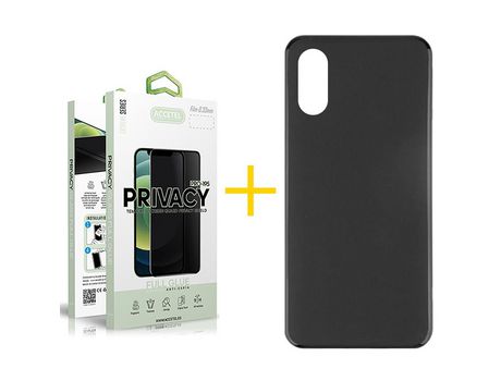 Pack 1 X Protector de Vidrio Templado Anti espía + Funda ACCETEL para iPhone X / XS Silicona Liso Negro