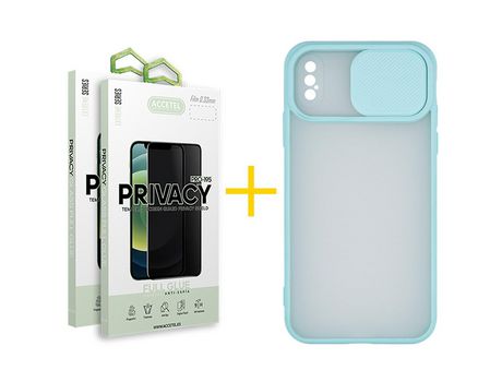 Pack 2 X Protector de Vidrio Templado Anti espía + Funda ACCETEL para iPhone XS Max Gel Protección Cámara Verde-Mar
