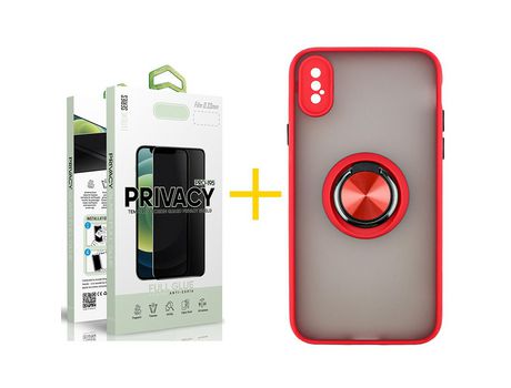 Pack 1 Película Antiespía + Funda SKYHE por Apple iPhone XS Max Gel Bumper con Anillo Rojo