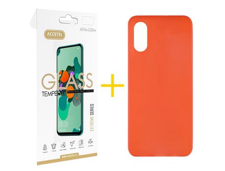 Pack 1 X Protector de Vidrio Templado 2.5D + Funda ACCETEL para iPhone XS Max Silicona Liso Rojo