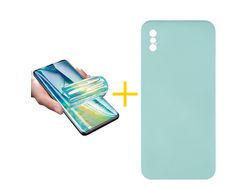 Pack 1 Película + Funda SKYHE por Apple iPhone XR Silicona Líquida Verde-Água