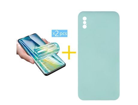 Pack 2 Películas + Funda SKYHE por Apple iPhone XS Max Silicona Líquida Verde-Água