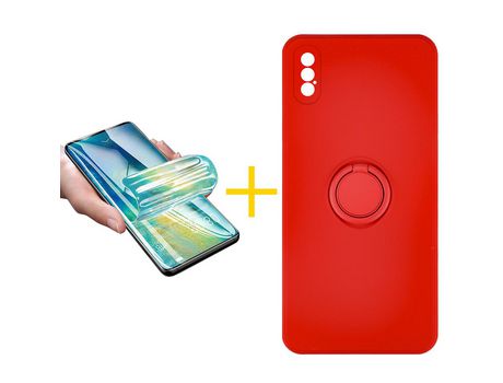 Pack 1 X Protector de Vidrio Templado Hidrogel + Funda ACCETEL para iPhone XS Max Gel O-Ring Rojo
