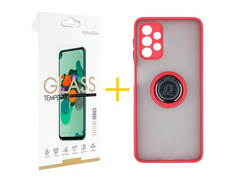 Pack 1 Película 2.5D + Funda SKYHE por Samsung Galaxy A33 5G Gel Bumper con Anillo Rojo