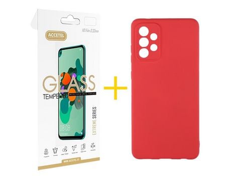 Pack 1 X Protector de Vidrio Templado 2.5D + Funda ACCETEL para Samsung Galaxy A33 5G Silicona Líquida Rojo
