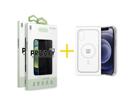 Pack 2 Películas Antiespía + Funda SKYHE por Apple iPhone XS Max Compatible con Magsafe Magnético Incoloro Clear