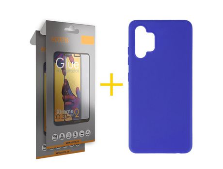 Pack 2 X Protector de Vidrio Templado Full + Funda ACCETEL para Samsung Galaxy A53 5G Silicona Liso Azul