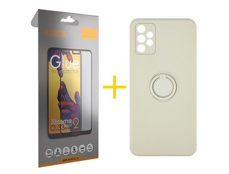 Pack 1 X Protector de Vidrio Templado Full + Funda ACCETEL para Samsung Galaxy A52 S 5G Gel O-Ring Sand