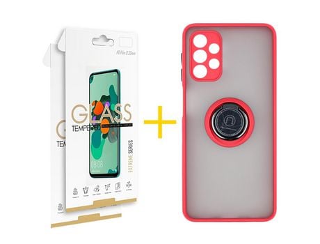 Pack 2 Películas 2.5D + Funda SKYHE por Samsung Galaxy A32 5G Gel Bumper con Anillo Rojo