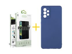 Pack 1 X Protector de Vidrio Templado Anti espía + Funda ACCETEL para Samsung Galaxy A23 5G Silicona Líquida Azul