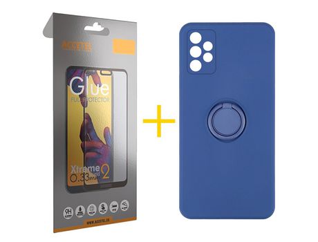 Pack 1 X Protector de Vidrio Templado Full + Funda ACCETEL para Samsung Galaxy A72 5G Gel O-Ring Azul