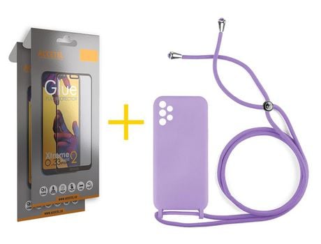 Pack 2 X Protector de Vidrio Templado Full + Funda ACCETEL para Samsung Galaxy A72 5G Gel con Cordón Amarillo
