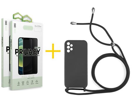 Pack 2 Películas Antiespía + Funda SKYHE por Samsung Galaxy A53 5G Gel con Cordón Negro