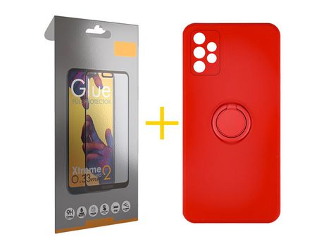 Pack 1 Película Full + Funda SKYHE por Samsung Galaxy A32 5G Gel O-Ring Rojo