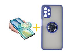 Pack 1 X Protector de Vidrio Templado Hidrogel + Funda ACCETEL para Samsung Galaxy A52 4G Gel Bumper con Anillo Azul