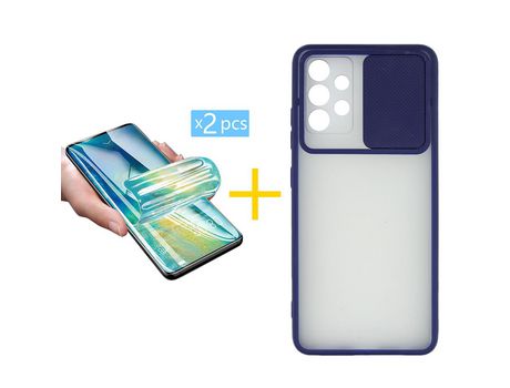 Pack 2 Películas + Funda SKYHE por Samsung Galaxy A33 5G Gel Protteción Cámara Azul Oscuro
