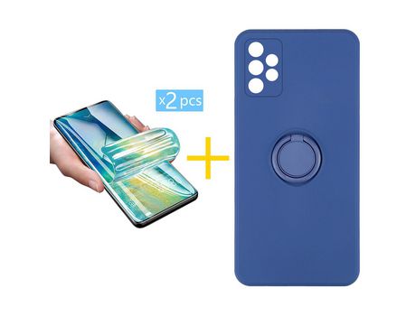 Pack 2 X Protector de Vidrio Templado Hidrogel + Funda ACCETEL para Samsung Galaxy A72 5G Gel O-Ring Azul