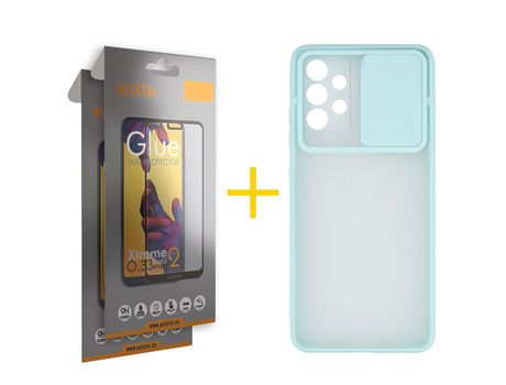Pack 2 X Protector de Vidrio Templado Full + Funda ACCETEL para Samsung Galaxy A52 S 5G Gel Protección Cámara Verde-Mar