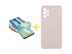 Pack 1 X Protector de Vidrio Templado Hidrogel + Funda ACCETEL para Samsung Galaxy A53 5G Silicona Líquida Rosa
