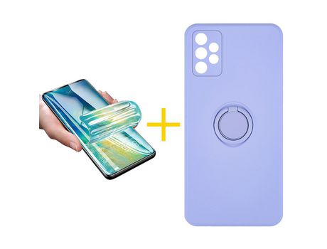 Pack 1 X Protector de Vidrio Templado Hidrogel + Funda ACCETEL para Samsung Galaxy A72 5G Gel O-Ring Morado